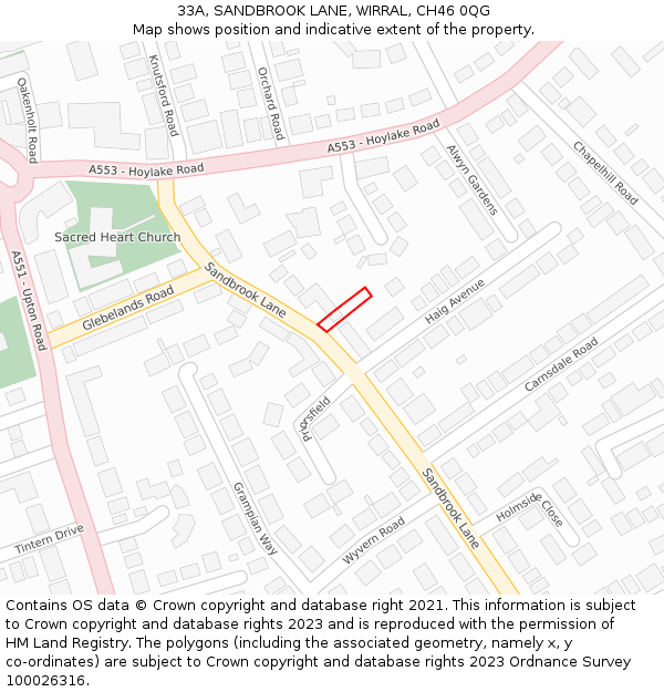 33A, SANDBROOK LANE, WIRRAL, CH46 0QG: Location map and indicative extent of plot