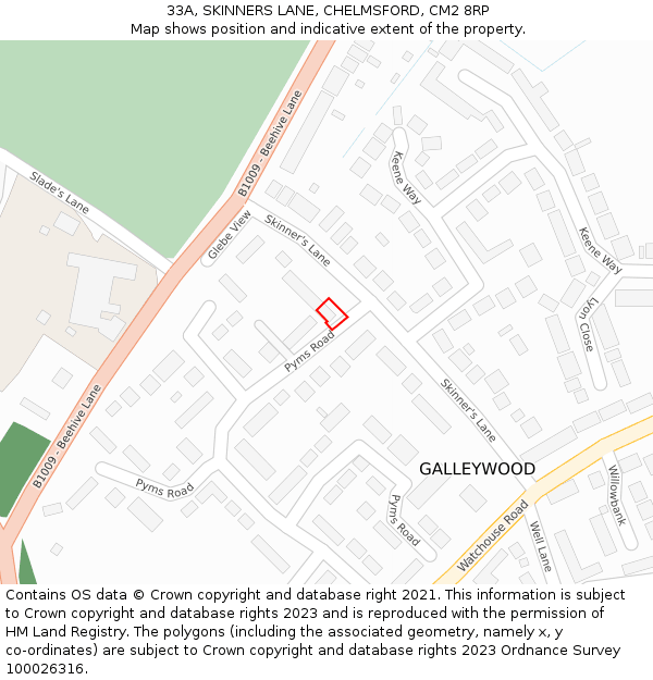 33A, SKINNERS LANE, CHELMSFORD, CM2 8RP: Location map and indicative extent of plot