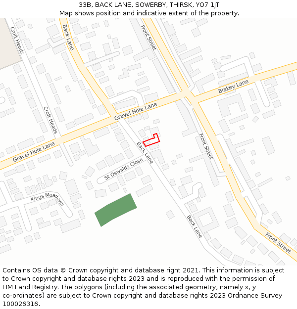 33B, BACK LANE, SOWERBY, THIRSK, YO7 1JT: Location map and indicative extent of plot