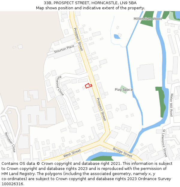 33B, PROSPECT STREET, HORNCASTLE, LN9 5BA: Location map and indicative extent of plot