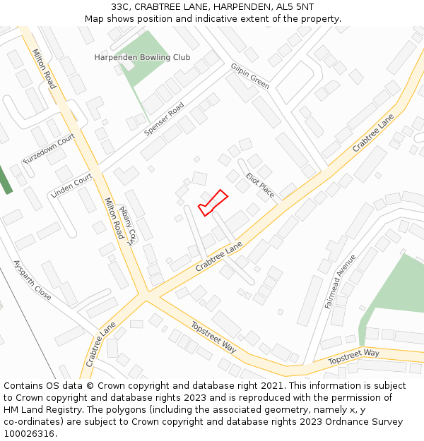 33C, CRABTREE LANE, HARPENDEN, AL5 5NT: Location map and indicative extent of plot