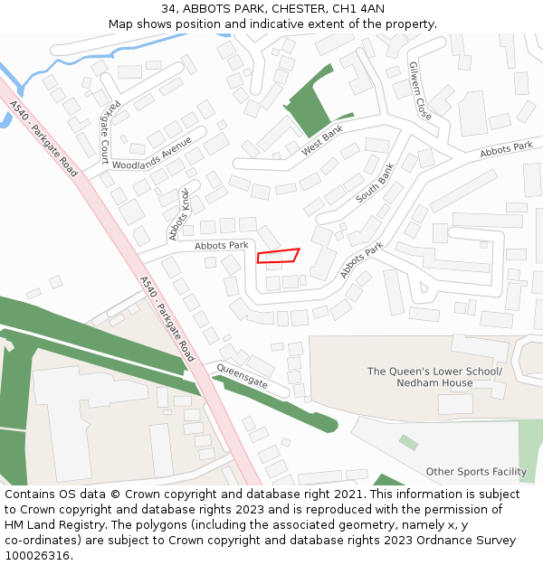 34, ABBOTS PARK, CHESTER, CH1 4AN: Location map and indicative extent of plot