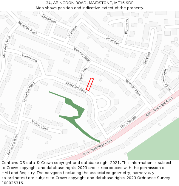 34, ABINGDON ROAD, MAIDSTONE, ME16 9DP: Location map and indicative extent of plot