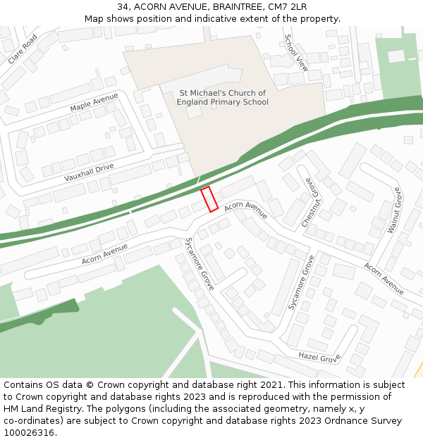 34, ACORN AVENUE, BRAINTREE, CM7 2LR: Location map and indicative extent of plot