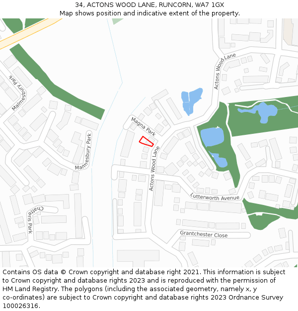 34, ACTONS WOOD LANE, RUNCORN, WA7 1GX: Location map and indicative extent of plot