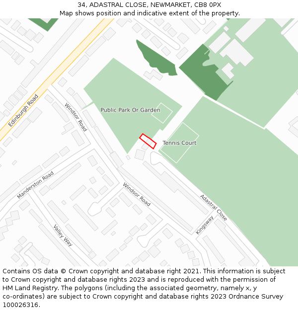 34, ADASTRAL CLOSE, NEWMARKET, CB8 0PX: Location map and indicative extent of plot