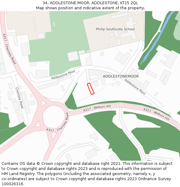 34, ADDLESTONE MOOR, ADDLESTONE, KT15 2QL: Location map and indicative extent of plot