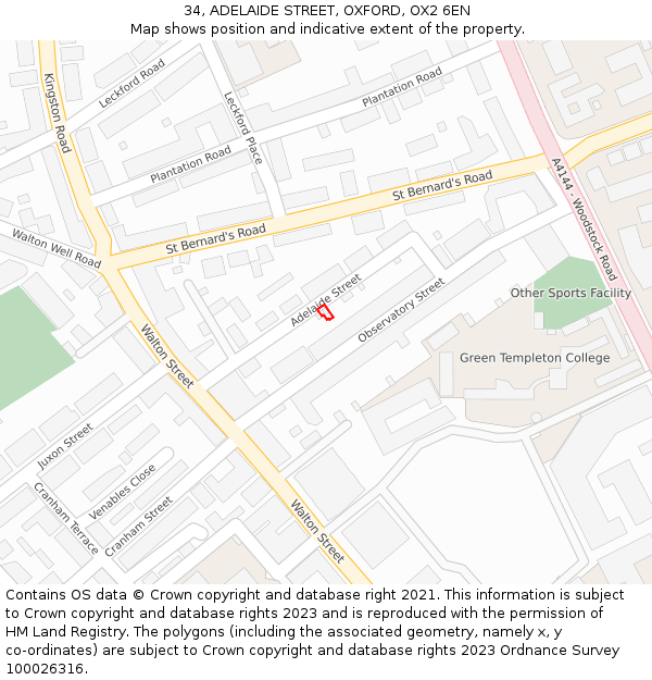 34, ADELAIDE STREET, OXFORD, OX2 6EN: Location map and indicative extent of plot