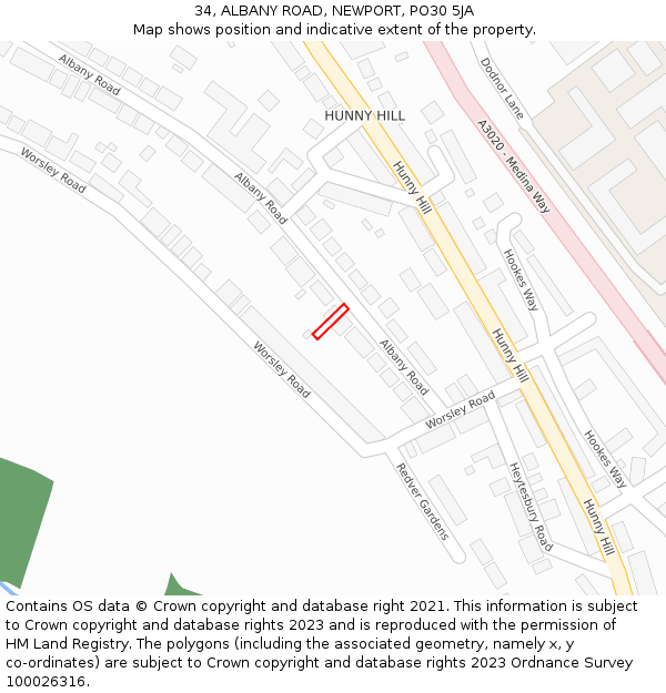 34, ALBANY ROAD, NEWPORT, PO30 5JA: Location map and indicative extent of plot