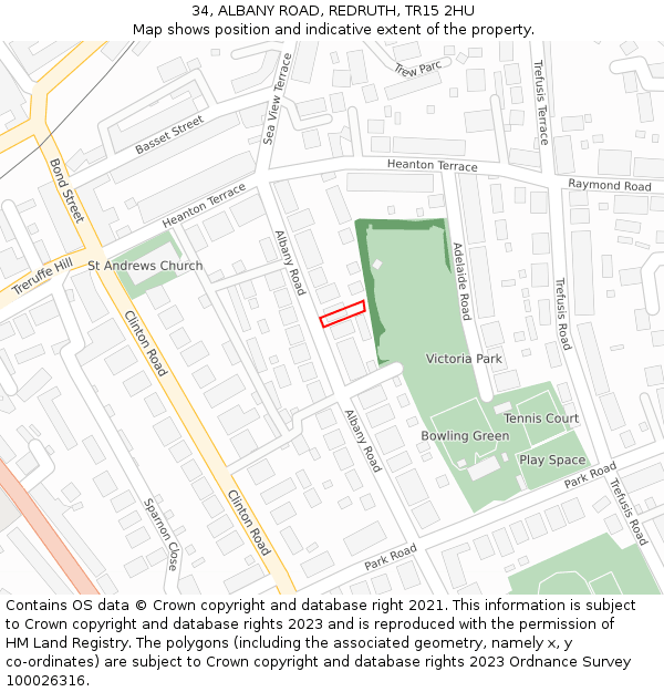 34, ALBANY ROAD, REDRUTH, TR15 2HU: Location map and indicative extent of plot