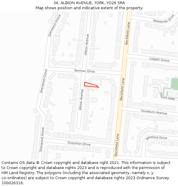 34, ALBION AVENUE, YORK, YO26 5RA: Location map and indicative extent of plot