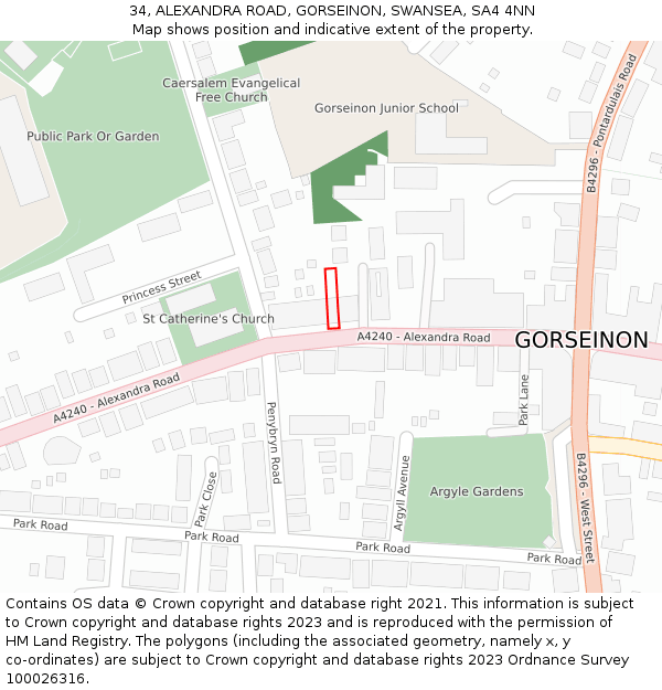 34, ALEXANDRA ROAD, GORSEINON, SWANSEA, SA4 4NN: Location map and indicative extent of plot