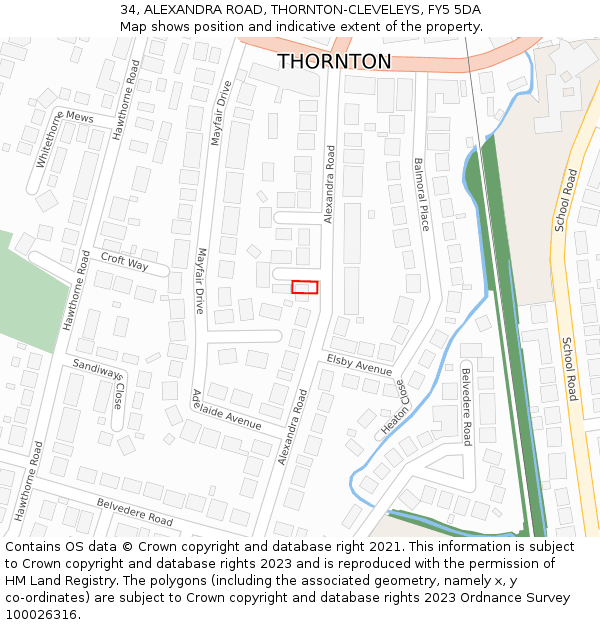 34, ALEXANDRA ROAD, THORNTON-CLEVELEYS, FY5 5DA: Location map and indicative extent of plot