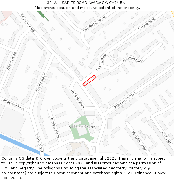 34, ALL SAINTS ROAD, WARWICK, CV34 5NL: Location map and indicative extent of plot