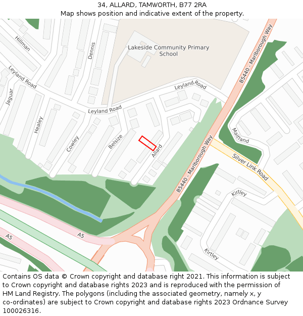 34, ALLARD, TAMWORTH, B77 2RA: Location map and indicative extent of plot