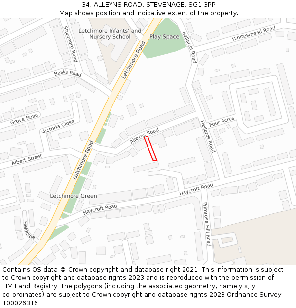 34, ALLEYNS ROAD, STEVENAGE, SG1 3PP: Location map and indicative extent of plot