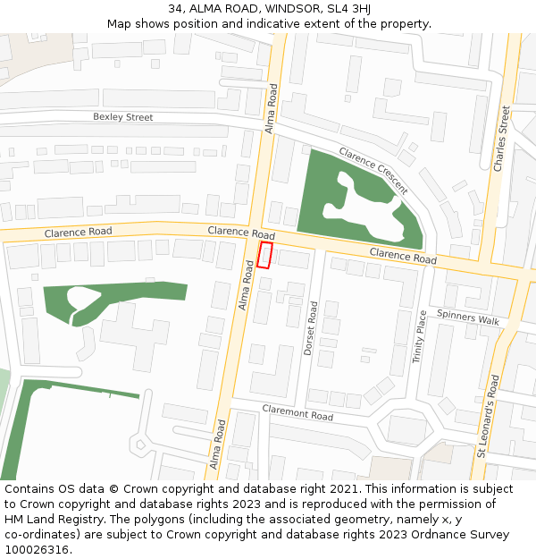 34, ALMA ROAD, WINDSOR, SL4 3HJ: Location map and indicative extent of plot