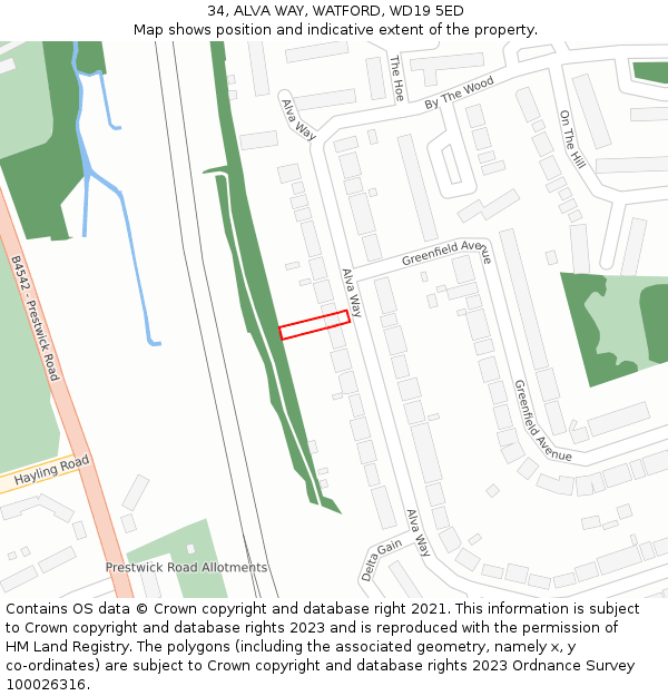 34, ALVA WAY, WATFORD, WD19 5ED: Location map and indicative extent of plot