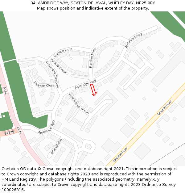 34, AMBRIDGE WAY, SEATON DELAVAL, WHITLEY BAY, NE25 0PY: Location map and indicative extent of plot