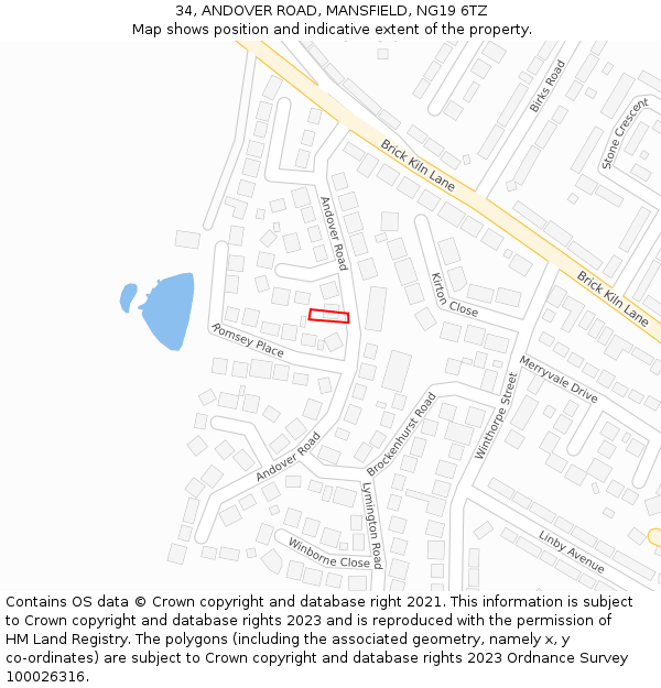 34, ANDOVER ROAD, MANSFIELD, NG19 6TZ: Location map and indicative extent of plot