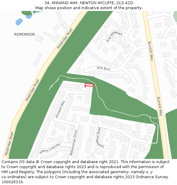 34, ANNAND WAY, NEWTON AYCLIFFE, DL5 4ZD: Location map and indicative extent of plot