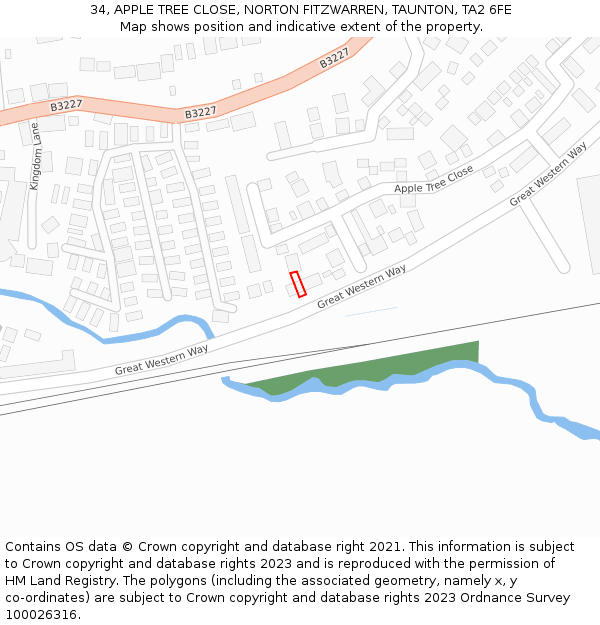 34, APPLE TREE CLOSE, NORTON FITZWARREN, TAUNTON, TA2 6FE: Location map and indicative extent of plot