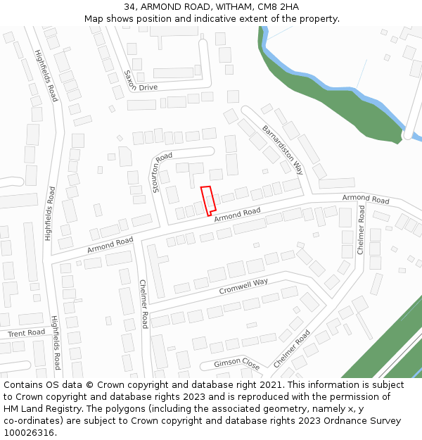 34, ARMOND ROAD, WITHAM, CM8 2HA: Location map and indicative extent of plot