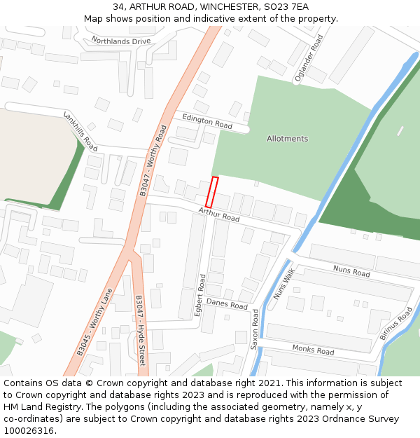 34, ARTHUR ROAD, WINCHESTER, SO23 7EA: Location map and indicative extent of plot