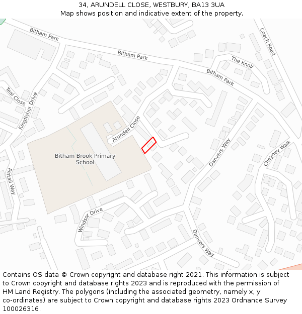 34, ARUNDELL CLOSE, WESTBURY, BA13 3UA: Location map and indicative extent of plot