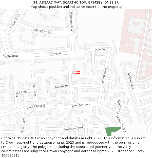 34, ASGARD WAY, SCARTHO TOP, GRIMSBY, DN33 3RJ: Location map and indicative extent of plot