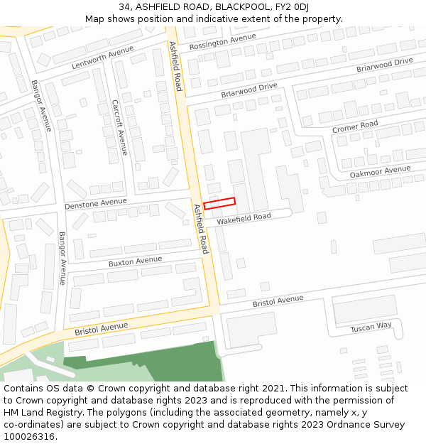 34, ASHFIELD ROAD, BLACKPOOL, FY2 0DJ: Location map and indicative extent of plot