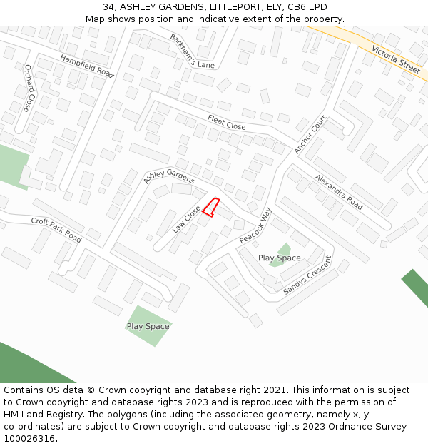 34, ASHLEY GARDENS, LITTLEPORT, ELY, CB6 1PD: Location map and indicative extent of plot