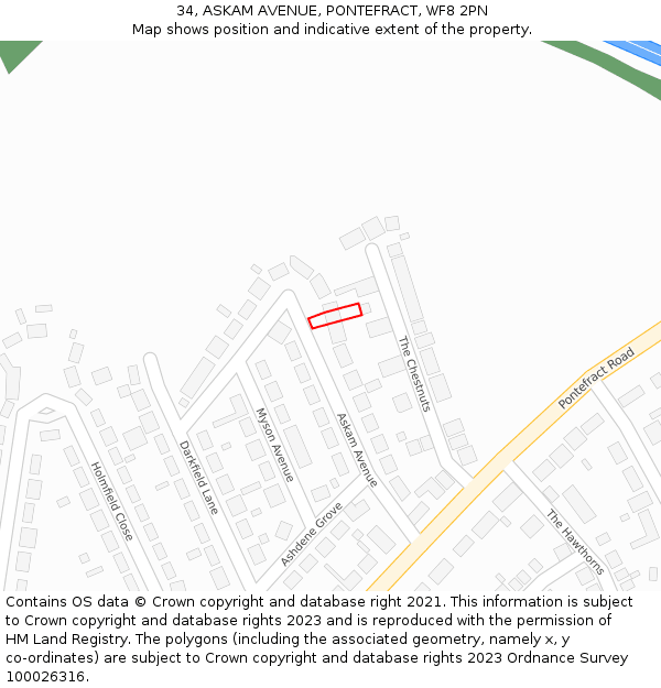 34, ASKAM AVENUE, PONTEFRACT, WF8 2PN: Location map and indicative extent of plot