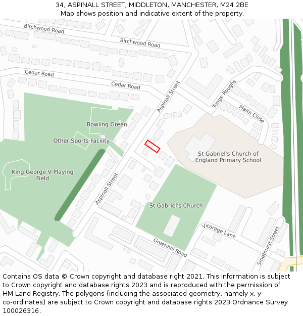 34, ASPINALL STREET, MIDDLETON, MANCHESTER, M24 2BE: Location map and indicative extent of plot