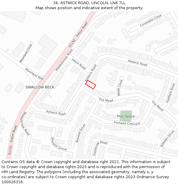 34, ASTWICK ROAD, LINCOLN, LN6 7LL: Location map and indicative extent of plot
