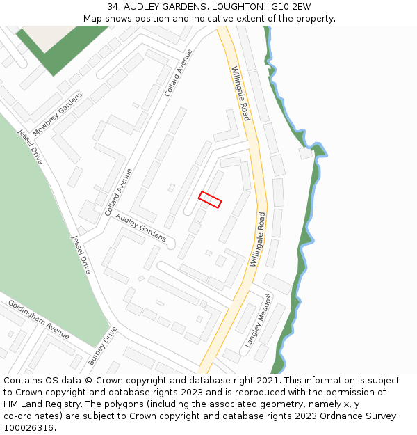34, AUDLEY GARDENS, LOUGHTON, IG10 2EW: Location map and indicative extent of plot