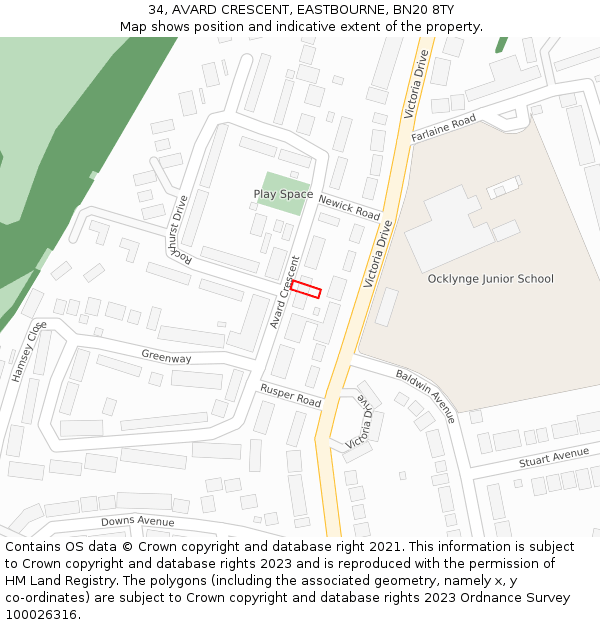 34, AVARD CRESCENT, EASTBOURNE, BN20 8TY: Location map and indicative extent of plot