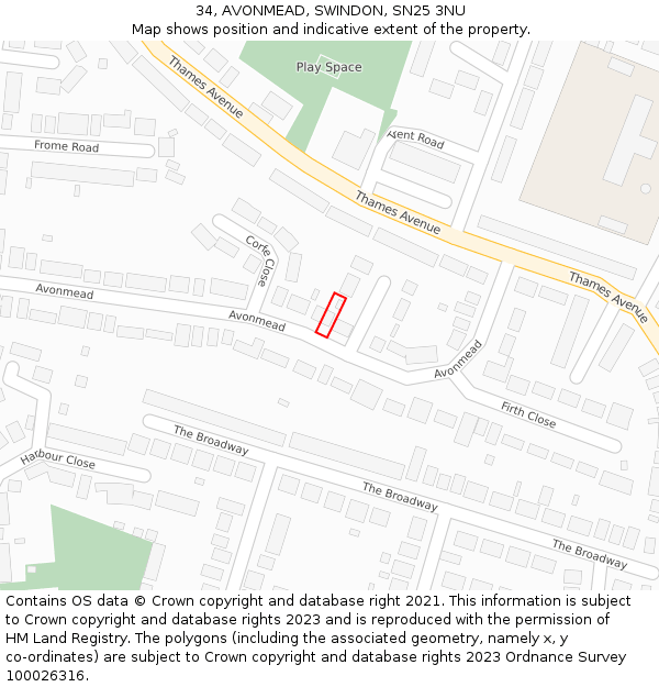 34, AVONMEAD, SWINDON, SN25 3NU: Location map and indicative extent of plot