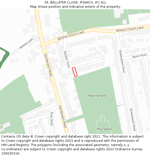 34, BALLATER CLOSE, IPSWICH, IP1 6LL: Location map and indicative extent of plot