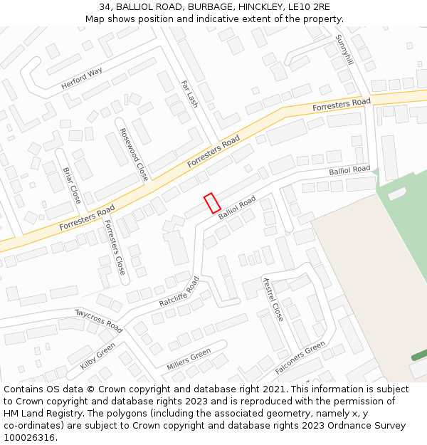 34, BALLIOL ROAD, BURBAGE, HINCKLEY, LE10 2RE: Location map and indicative extent of plot