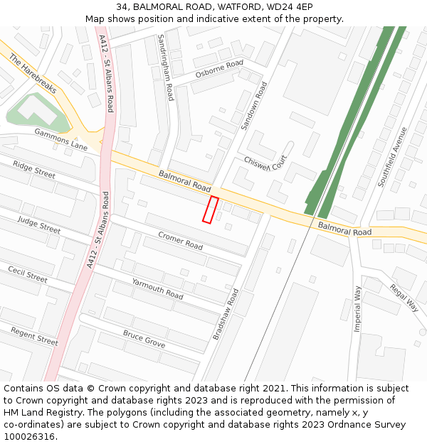 34, BALMORAL ROAD, WATFORD, WD24 4EP: Location map and indicative extent of plot