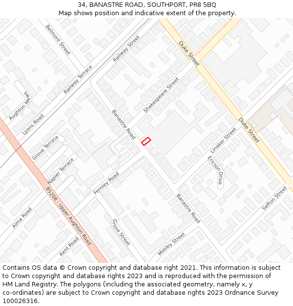 34, BANASTRE ROAD, SOUTHPORT, PR8 5BQ: Location map and indicative extent of plot