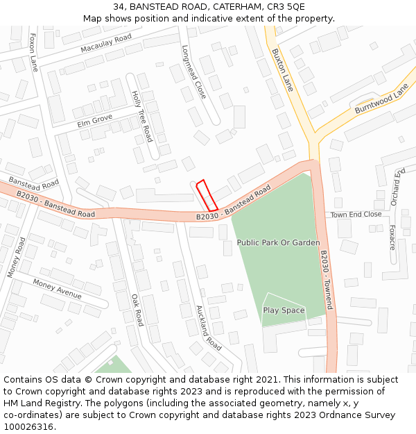 34, BANSTEAD ROAD, CATERHAM, CR3 5QE: Location map and indicative extent of plot