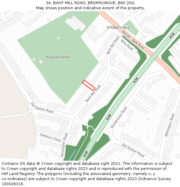 34, BANT MILL ROAD, BROMSGROVE, B60 2AQ: Location map and indicative extent of plot