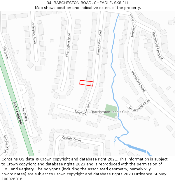 34, BARCHESTON ROAD, CHEADLE, SK8 1LL: Location map and indicative extent of plot