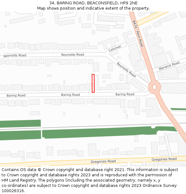 34, BARING ROAD, BEACONSFIELD, HP9 2NE: Location map and indicative extent of plot