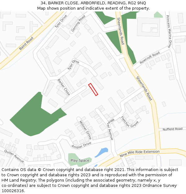 34, BARKER CLOSE, ARBORFIELD, READING, RG2 9NQ: Location map and indicative extent of plot