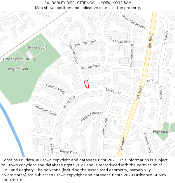 34, BARLEY RISE, STRENSALL, YORK, YO32 5AA: Location map and indicative extent of plot