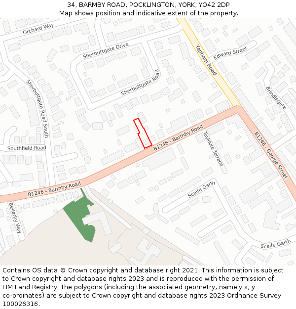 34, BARMBY ROAD, POCKLINGTON, YORK, YO42 2DP: Location map and indicative extent of plot