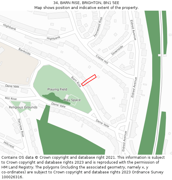 34, BARN RISE, BRIGHTON, BN1 5EE: Location map and indicative extent of plot